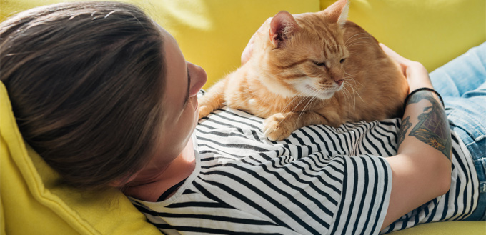 girl playing with her cat