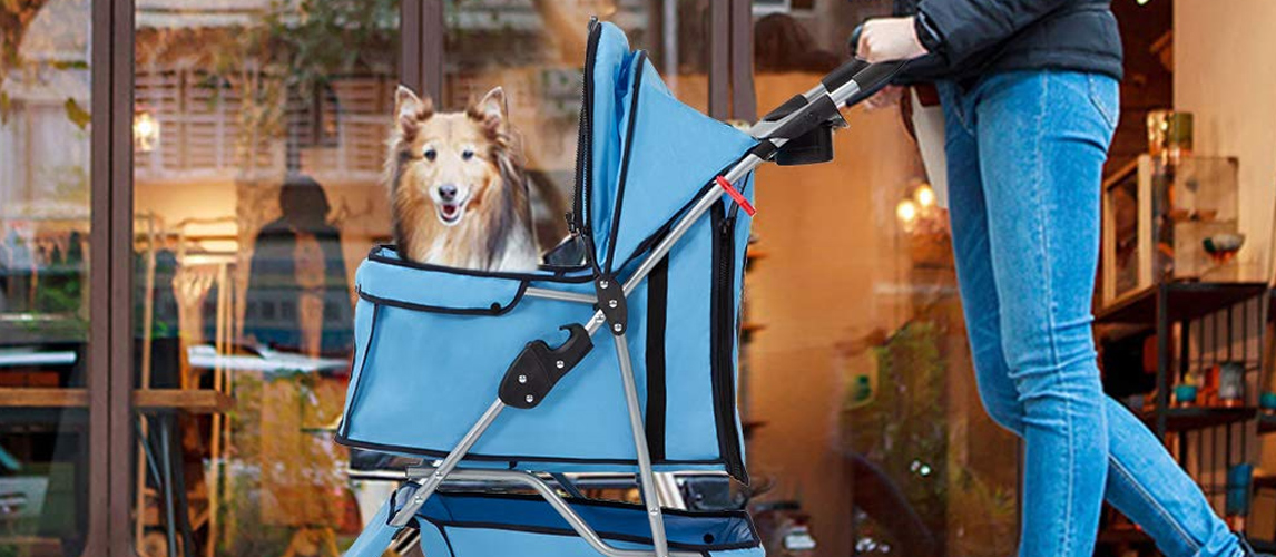 Spacious Stroller for Big//Medium//Small Dogs LAZY BUDDY Dog Stroller with 4 Rubber Wheels Cats and Other Pets Foldable Traveling Carrier with Adjustable Handle for Dogs