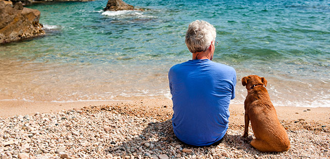 Man and his dog on the beach