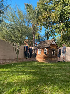 The firefighters struggled to come up with a viable plan to get the animals out of the burrow, and decided to call a wildlife expert to coach them through the digging process. (Courtesy of Michelle Fortin)