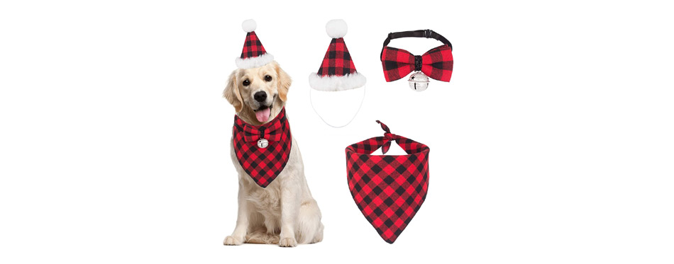 ADOGGYGO Christmas Dog Bandana Hat Bow tie Set