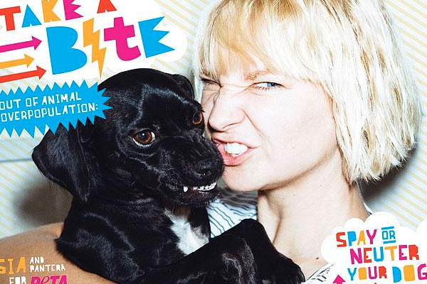 Sia made the announcement this week, explaining that she has always loved animals describing them as 'some of the nicest people I've met'. She is pictured here promoting PETA's drive for pet owners to spray and neuter their puppies and cats