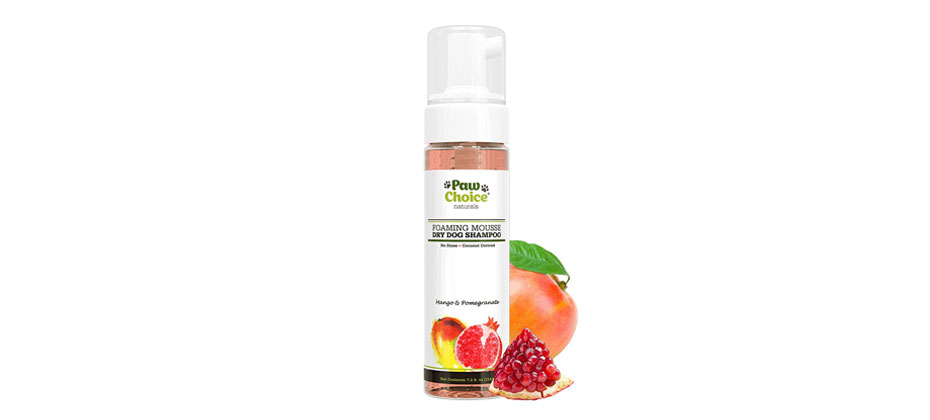 Paw Choice Naturals Foaming Mousse Dry Dog Shampoo - Mango & Pomegranate