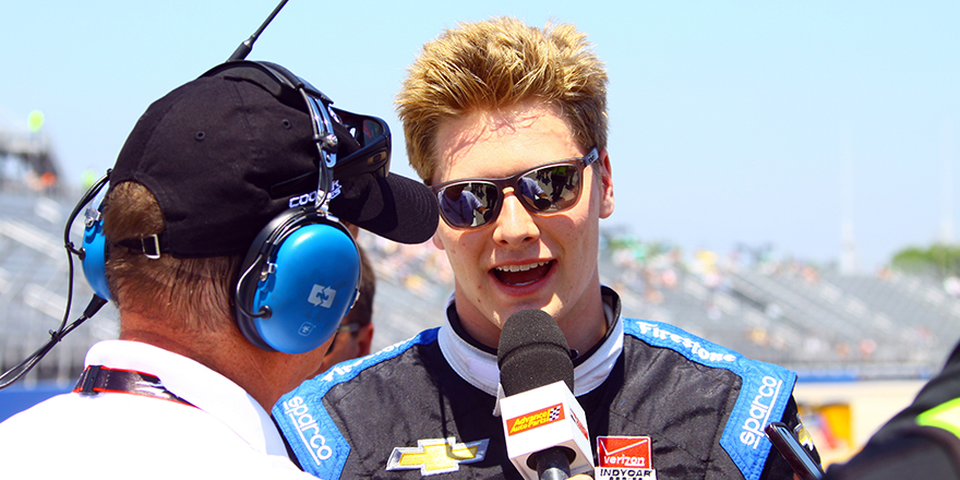Verizon Indycar Series Indyfest ABC 250 at the Milwaukee Mile. Rob Howden Motorsports Journalist interviews Joseph Newgarden.