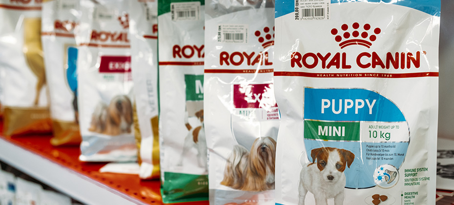 Dog and cat Food Products On Animals Supermarket