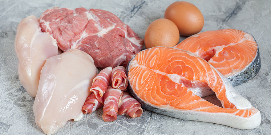 Proteins and fats Pork chicken bacon eggs fish salmon