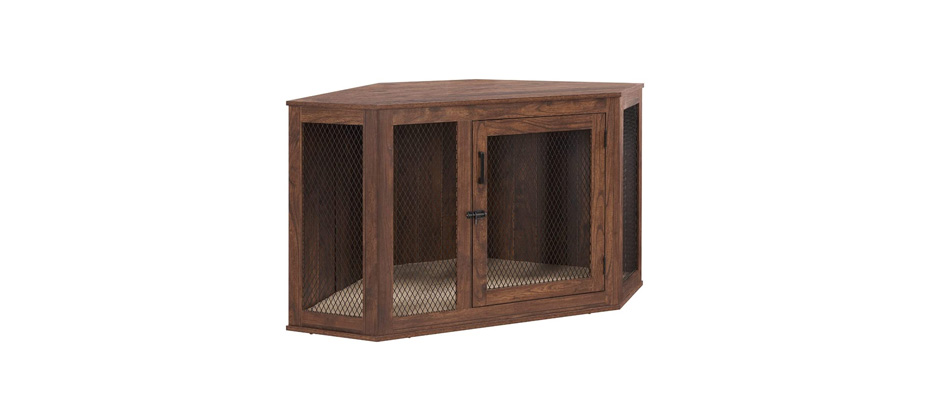 Best Wooden Crate for Goldendoodles: Unipaws Furniture Corner Dog Crate with Cushion