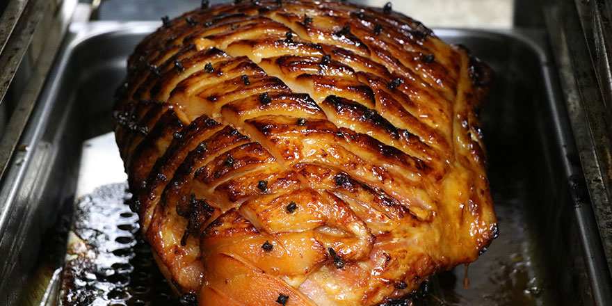 slow roasted gammon in the oven