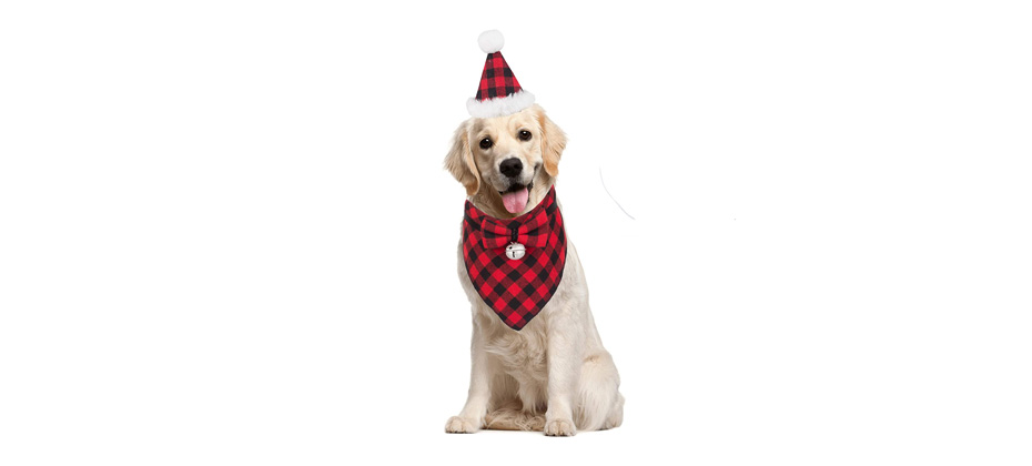 ADOGGYGO Christmas Dog Bandana, Hat & Bow Tie Set
