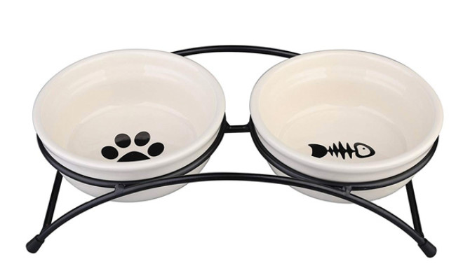 MushroomCat Pet Feeder Double Ceramic Bowl