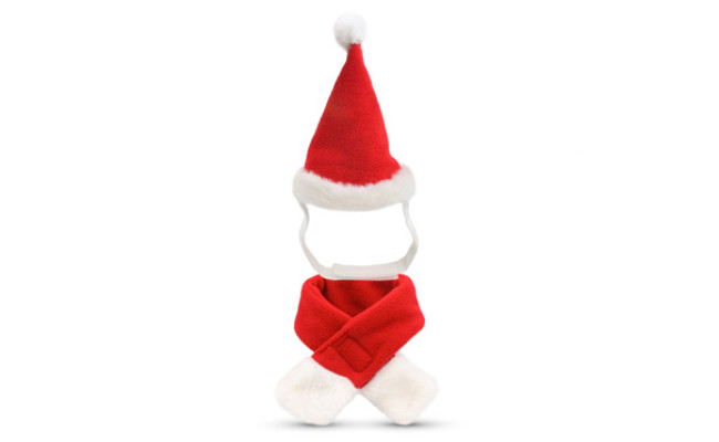 Pet Leso Cat Christmas Hat with Muffler Santa Hat