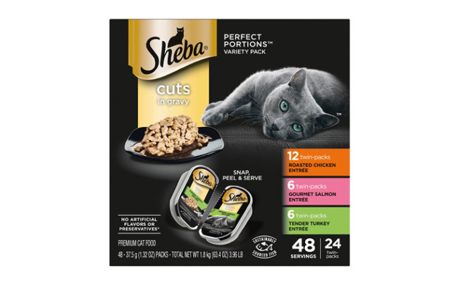 Sheba Perfect Portions Grain Free Multipack Roasted Chicken Gourmet Salmon & Tender Turkey Cuts in Gravy Cat Food Trays
