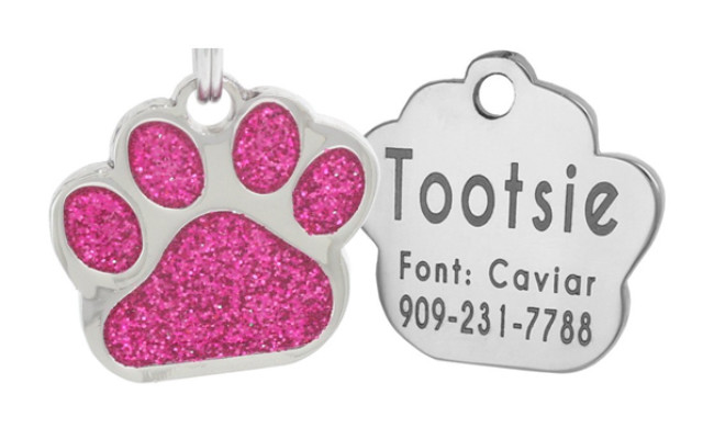 glitter paw dog id tag